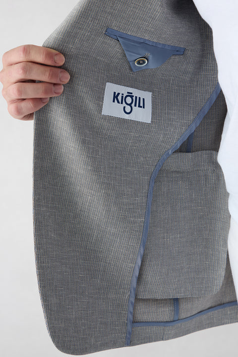 Light Smoked 6 Drop Regular Fit Standard Cut Notch Lapel Patterned Classic Linen Blend Jacket