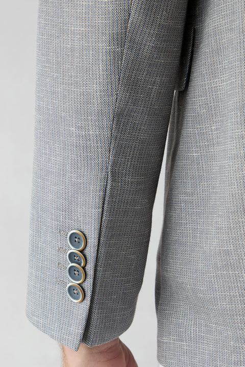 Dark Smoked 4 Drop Relaxed Fit Mono Collar Patterned Classic Linen Blend Jacket