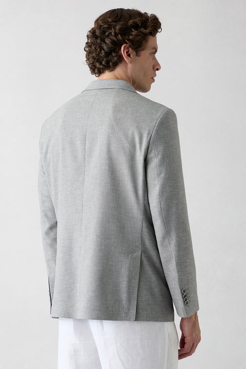 Light Smoked 6 Drop Regular Fit Standard Cut Notch Lapel Patterned Classic Linen Blend Jacket