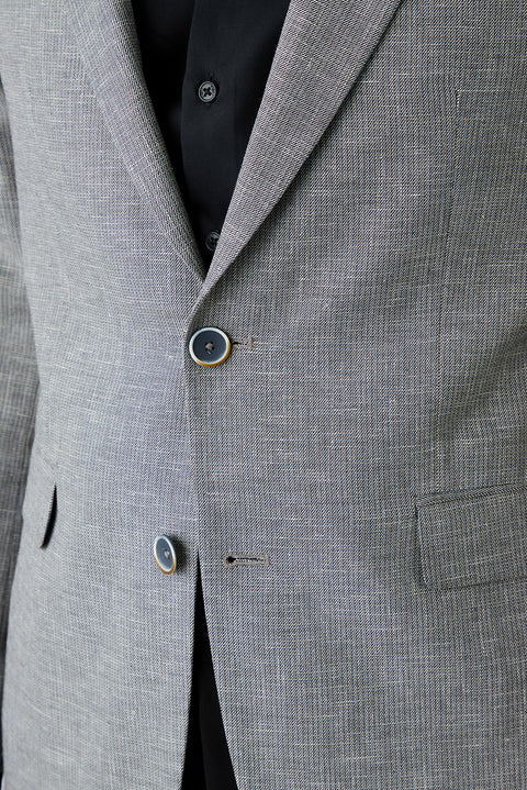 Medium Smoke 4-Drop Relaxed Fit Plain-Neck Patterned Classic Linen Blend Jacket