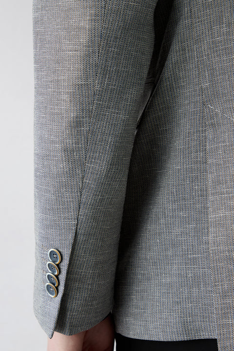 Medium Smoke 4-Drop Relaxed Fit Plain-Neck Patterned Classic Linen Blend Jacket