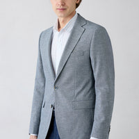 Light Blue 6-Drop Regular Fit Standard Cut Notch Lapel Patterned Classic Linen Blend Jacket