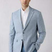 Light Blue 4 Drop Relaxed Fit Mono Collar Patterned Classic Linen Blend Jacket