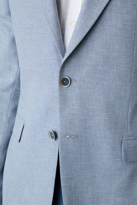 Light Blue 4 Drop Relaxed Fit Mono Collar Patterned Classic Linen Blend Jacket
