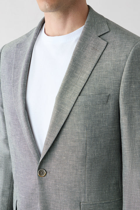 Dark Green 6 Drop Regular Fit Standard Cut Notch Lapel Patterned Classic Linen Blend Jacket