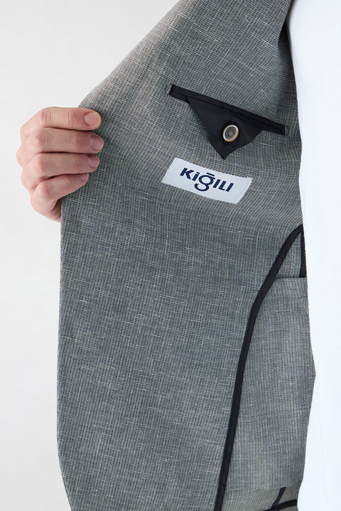 Dark Green 6 Drop Regular Fit Standard Cut Notch Lapel Patterned Classic Linen Blend Jacket