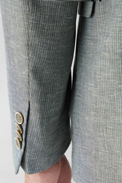 Dark Green 6 Drop Regular Fit Standard Cut Notch Lapel Patterned Classic Linen Blend Jacket