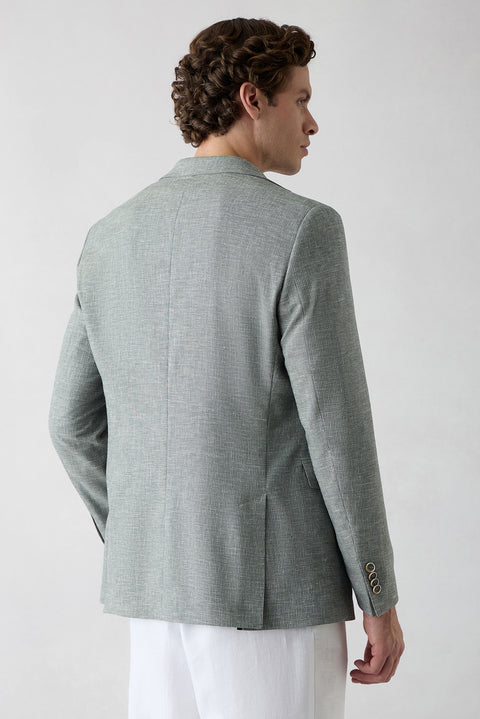 Dark Green 6 Drop Regular Fit Standard Cut Notch Lapel Patterned Classic Linen Blend Jacket
