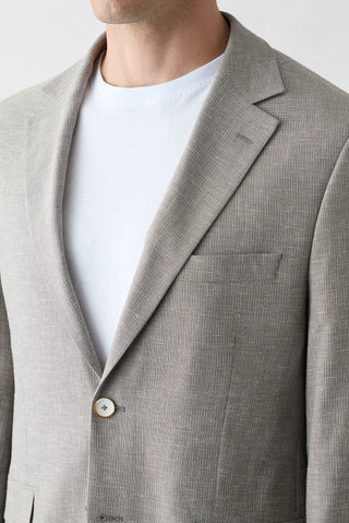  Açık Vizon 4 Drop Relaxed Fit Rahat Kesim Mono Yaka Desenli Klasik Keten Karışımlı Ceket