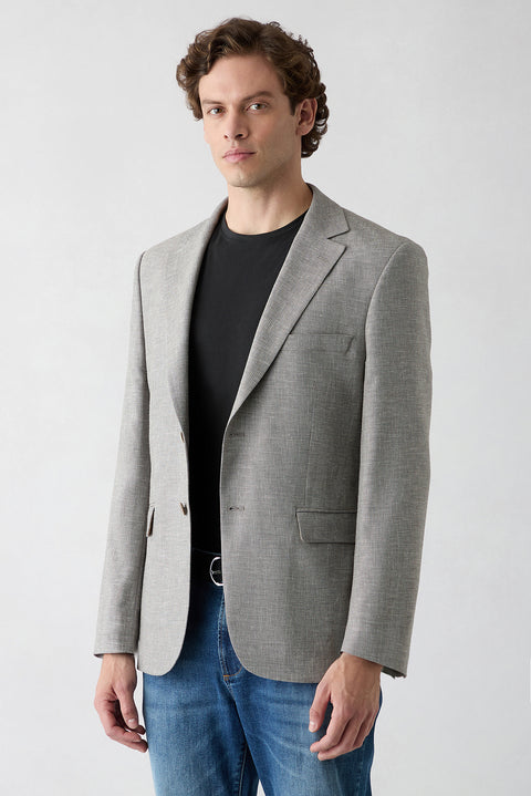 Medium Mink 6 Drop Regular Fit Standard Cut Single Lapel Patterned Classic Linen Blend Jacket