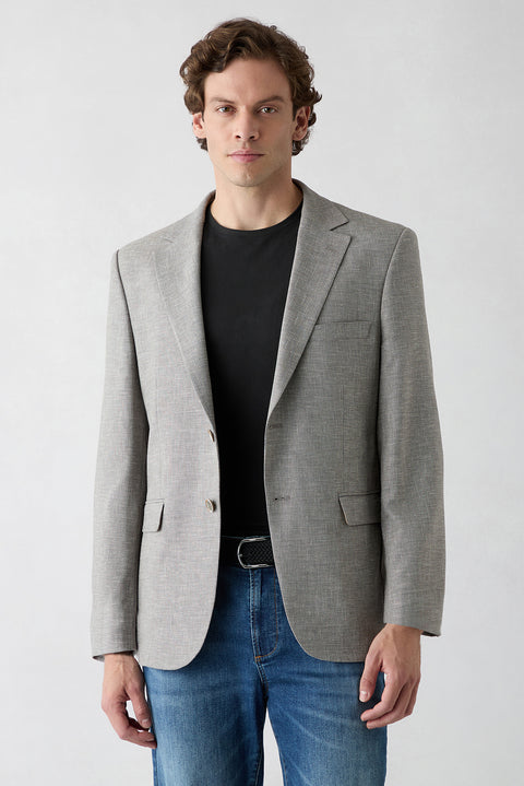 Medium Mink 6 Drop Regular Fit Standard Cut Single Lapel Patterned Classic Linen Blend Jacket