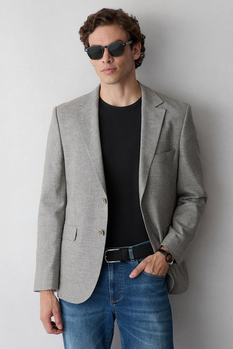 Medium Mink 6 Drop Regular Fit Standard Cut Single Lapel Patterned Classic Linen Blend Jacket