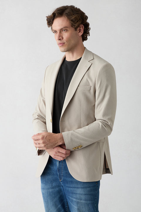 Light Beige 8 Drop Muscle Fit Long Athletic Cut Jacket