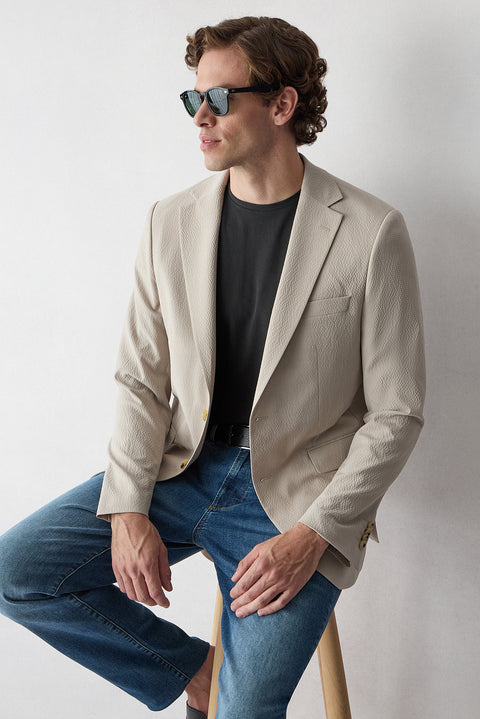 Light Beige 8 Drop Muscle Fit Long Athletic Cut Jacket