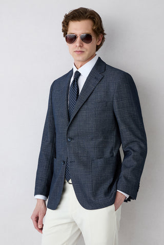  Koyu Lacivert 4 Drop Relaxed Fit Rahat Kesim Mono Yaka Torba Cep Desenli Ceket