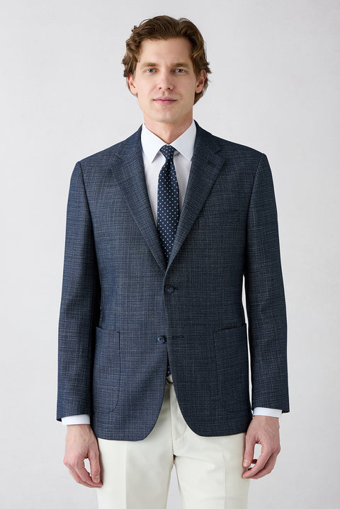 Koyu Lacivert 4 Drop Relaxed Fit Rahat Kesim Mono Yaka Torba Cep Desenli Ceket