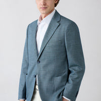 Blue 6 Drop Regular Fit Standard Cut Notch Lapel Patch Pocket Patterned Jacket