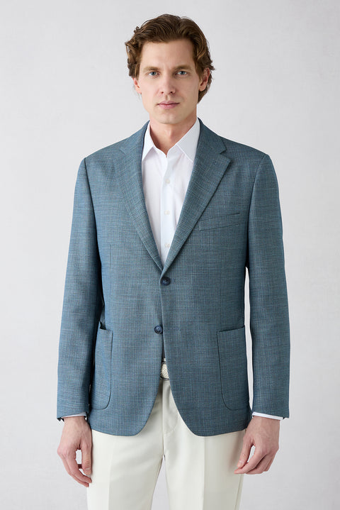 Blue 8 Drop Muscle Fit Long Athletic Cut Mono Collar Bag Pocket Patterned Jacket