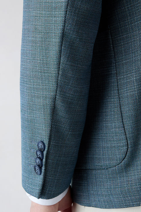 Blue 6 Drop Regular Fit Standard Cut Notch Lapel Patch Pocket Patterned Jacket