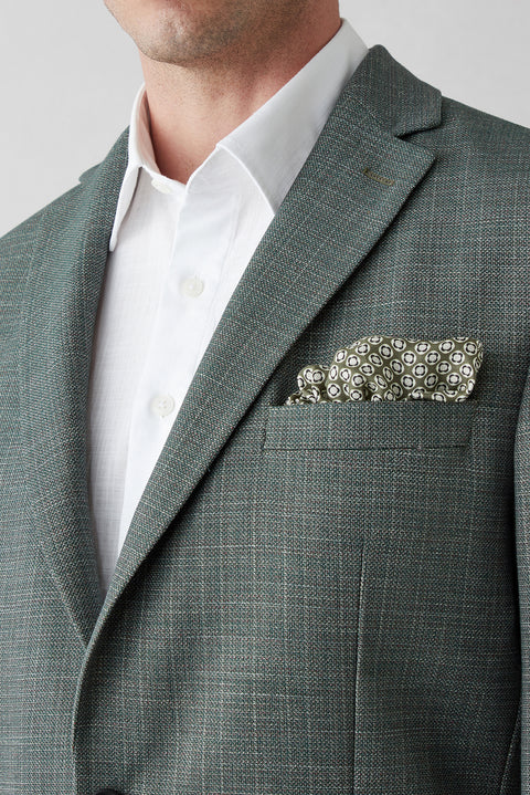 Celadon Green 8 Drop Muscle Fit Long Athletic Cut Mock Neck Patch Pocket Patterned Jacket