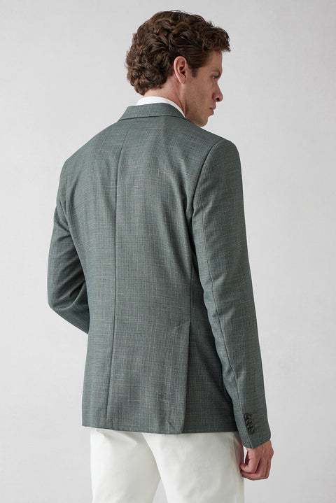 Celadon Green 8 Drop Muscle Fit Long Athletic Cut Mock Neck Patch Pocket Patterned Jacket