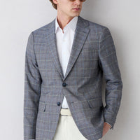 Medium Navy 6 Drop Regular Fit Standard Cut Mono Collar Plaid Classic Jacket