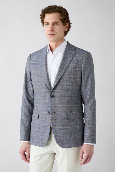 Medium Navy 6 Drop Regular Fit Standard Cut Mono Collar Plaid Classic Jacket