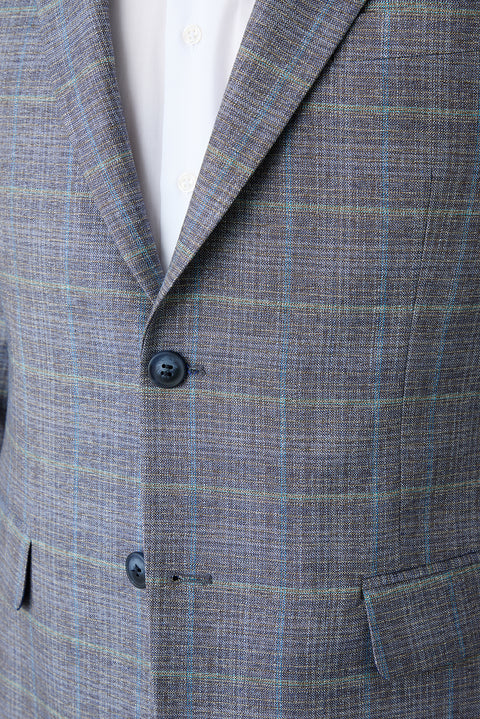Medium Navy 6 Drop Regular Fit Standard Cut Mono Collar Plaid Classic Jacket