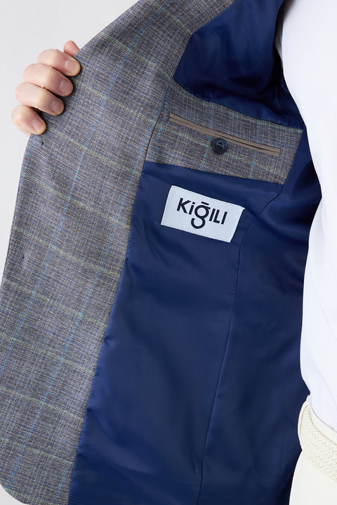 Medium Navy 6 Drop Regular Fit Standard Cut Mono Collar Plaid Classic Jacket