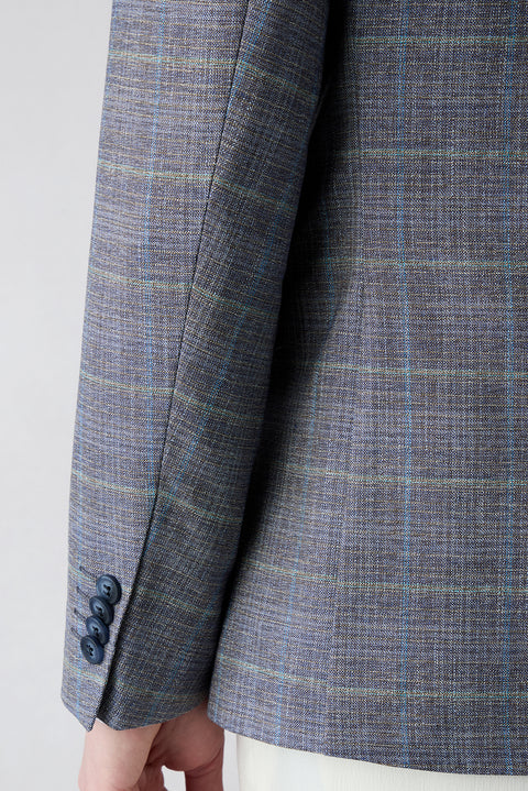 Medium Navy 6 Drop Regular Fit Standard Cut Mono Collar Plaid Classic Jacket
