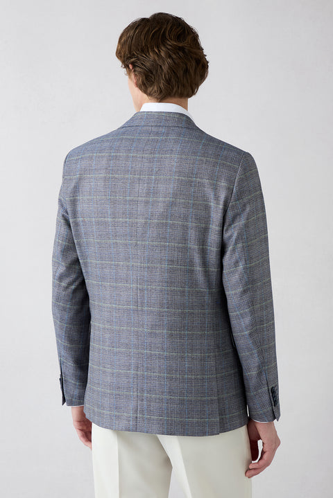 Medium Navy 6 Drop Regular Fit Standard Cut Mono Collar Plaid Classic Jacket
