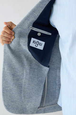  Açık Mavi 7 Drop Super Slim Fit Eksra Dar Kesim Desenli Spor Keten Karışımlı Ceket