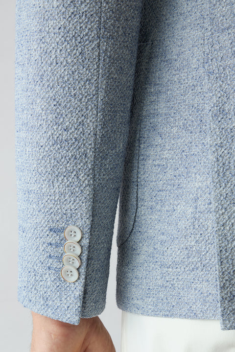 Light Blue 7 Drop Slim Fit Narrow Cut Mono Collar Patch Pocket Linen Jacket