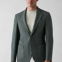Dark Green 7 Drop Slim Fit Narrow Cut Mono Collar Patch Pocket Linen Jacket