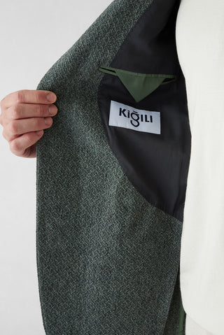  Koyu Yeşil 7 Drop Slim Fit Dar Kesim Desenli Spor Keten Karışımlı Ceket