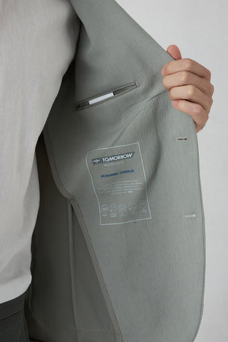  Orta Gri Techno-Line 7 Drop Slim Fit Dar Kesim Mono Yaka Keten Karışımlı Çizgili Çantalı Esnek Ceket