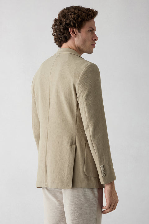 Orta Vizon Techno-Line 7 Drop Slim Fit Dar Kesim Mono Yaka Keten Karışımlı Çizgili Çantalı Esnek Ceket