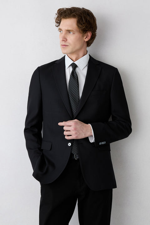 Dark Navy 4 Drop Relaxed Fit Peak Lapel Classic Wool Jacket