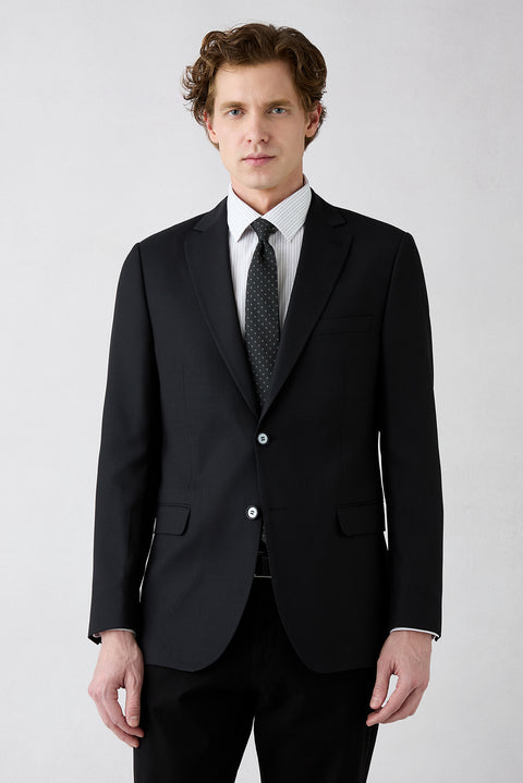 Dark Navy 6-Drop Regular Fit Standard Cut Notch Lapel Classic Wool Jacket