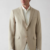 Orta Bej 6 Drop Regular Fit Mono Yaka Düz Polyester Klasik Ceket