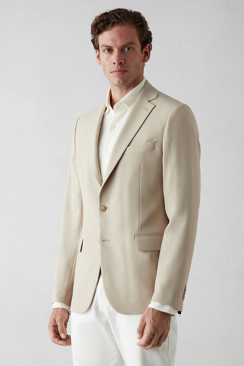 Orta Bej 6 Drop Regular Fit Mono Yaka Düz Polyester Klasik Ceket