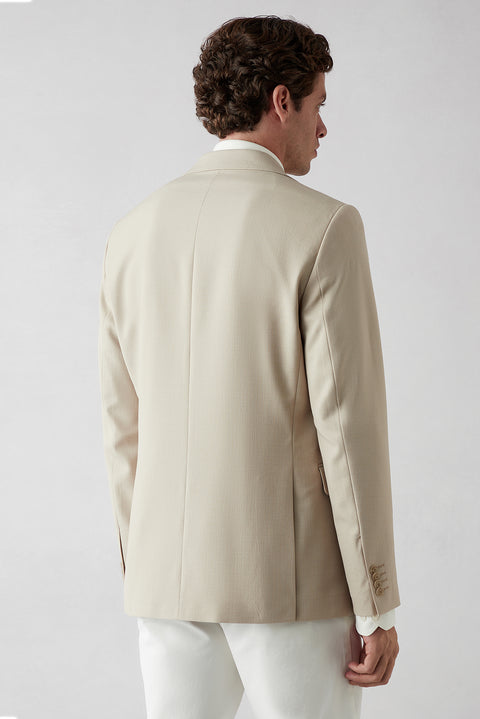 Orta Bej 6 Drop Regular Fit Mono Yaka Düz Polyester Klasik Ceket