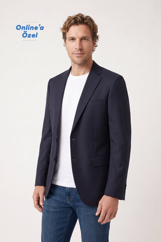  Koyu Lacivert 6 Drop Regular Fit Standart Kesim Mono Yaka Klasik Ceket