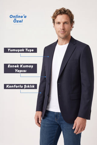  Koyu Lacivert 6 Drop Regular Fit Standart Kesim Mono Yaka Klasik Ceket
