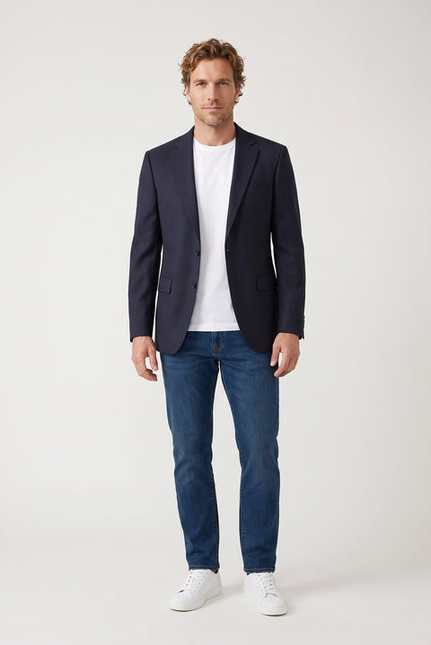 Koyu Lacivert 6 Drop Regular Fit Standart Kesim Mono Yaka Klasik Ceket