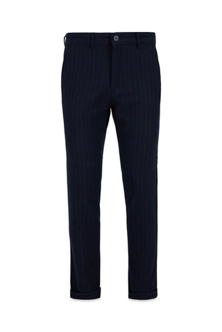  Orta Lacivert Straight Slim Fit Çizgili Likralı Esnek Yan Cepli Kanvas / Chino Pantolon