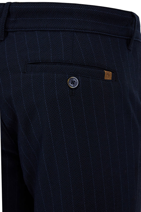 Orta Lacivert Straight Slim Fit Çizgili Likralı Esnek Yan Cepli Kanvas / Chino Pantolon