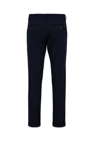 Orta Lacivert Straight Slim Fit Çizgili Likralı Esnek Yan Cepli Kanvas / Chino Pantolon
