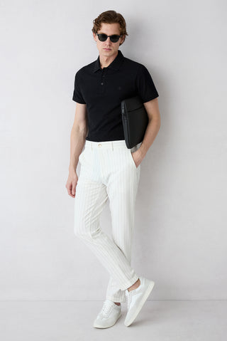  Taş Straight Slim Fit Çizgili Likralı Esnek Yan Cepli Likralı Kanvas / Chino Pantolon