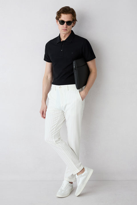 Stone Straight Slim Fit Striped Lycra Flexible Side Pocket Lycra Canvas / Chino Trousers